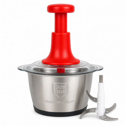 2.0Litre 4 Blades  Meat and Vegetable Push Chopper with Stainless Steel Bowl (High Quality)
