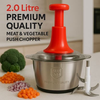 2.0Litre 4 Blades  Meat and Vegetable Push Chopper with Stainless Steel Bowl (High Quality)