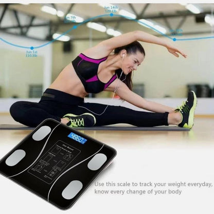 Weighing Scale Bluetooth Body Fat Escamas Smart Electronic BMI Composition Analyzer Weight Scale in Glossy Black with App Working