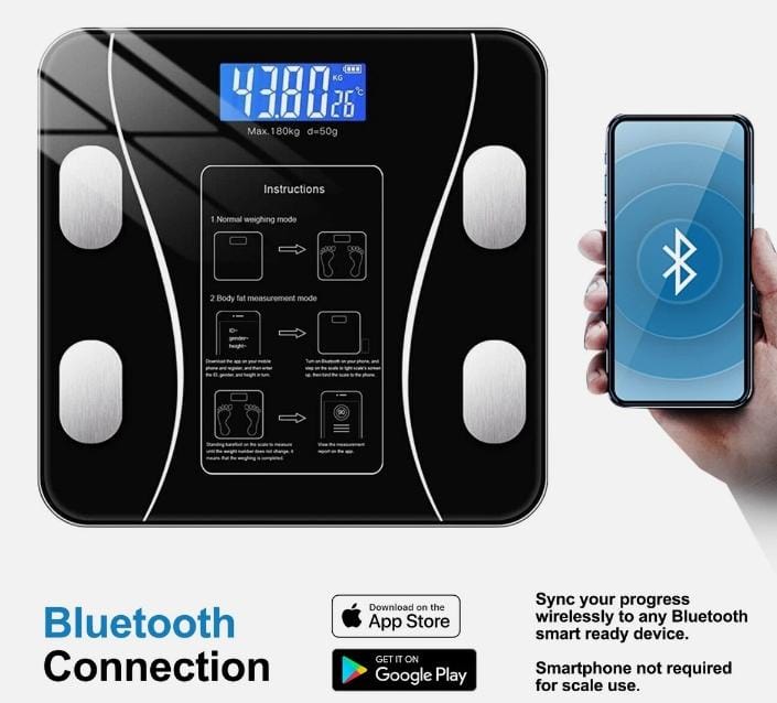 Weighing Scale Bluetooth Body Fat Escamas Smart Electronic BMI Composition Analyzer Weight Scale in Glossy Black with App Working